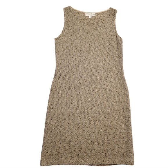 St. John COLLECTION Tweed Dress Sleeveless Side Zipper Beige Women's 10 Sheath - Picture 10 of 10